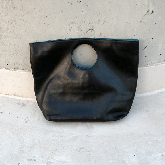 Vintage KATE SPADE black leather tote / handbag - Picture 2 of 9